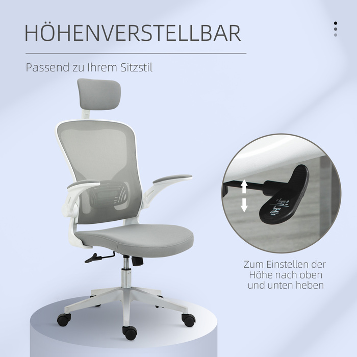 Ергономічний стілець Vinsetto Office Chair з підголівником і функцією гойдалки, регулюється по висоті в сірому кольорі, 65 x 64 x 114-122 см