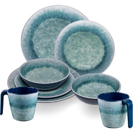Набір посуду Melamin Adria Blue для 2 особи (8 предметів) - керамічний ефект, для кемпінгу, дому, пікніка