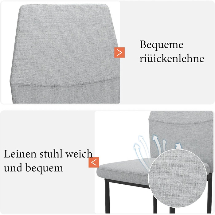 Стілець для їдальні GOLDFAN (4 шт.) з льоновим покриттям, сірий - сучасний кухонний, м'який стілець для вітальні з металевими ніжками