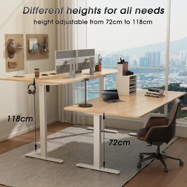 Регульований за висотою стіл Airfish з USB-портом, електричний, з органайзером для кабелів, комп'ютерний/офісний стіл, стоячий стіл з нагадуванням про сидячий режим, 160x80 см, Бежево-білий