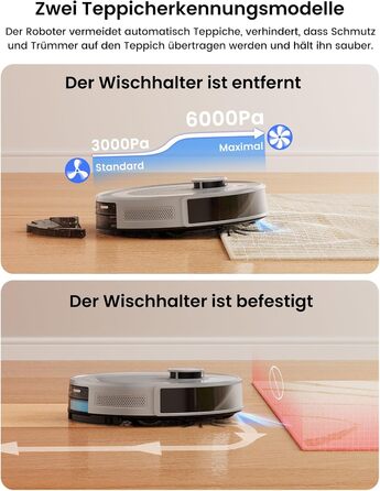 Робот-пилосос LEFANT M2 Pro Mondgrau з функцією миття, 5000Pa, LiDAR, 150 хв, розпізнавання килима, керування через додаток/голос, для видалення шерсті тварин, чорний