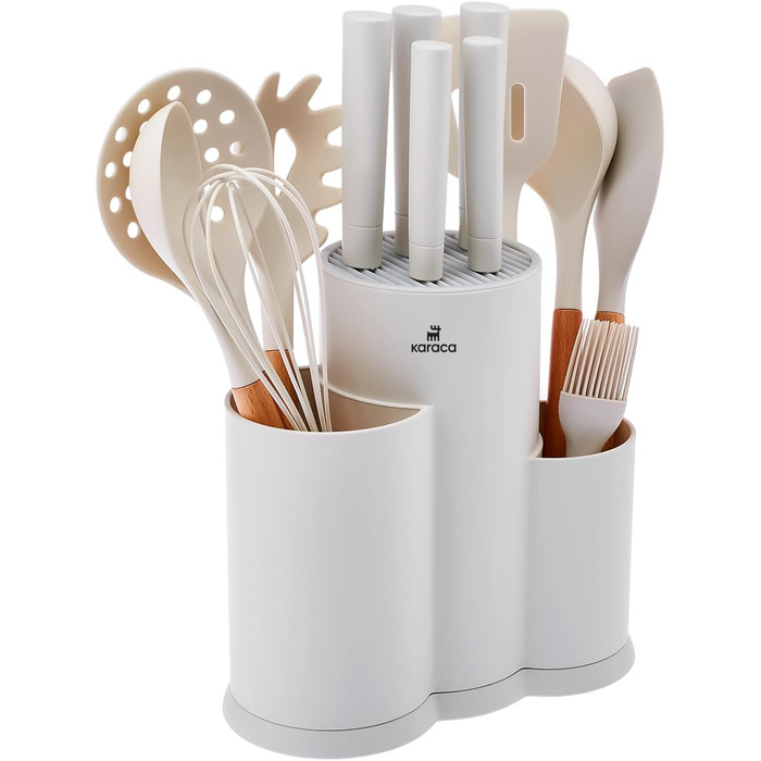 Набір ножів Karaca Gusto 12 шт. з дощечкою та кухонними аксесуарами. Ножі з нержавіючої сталі, ергономічні ручки. Колір: кремовий