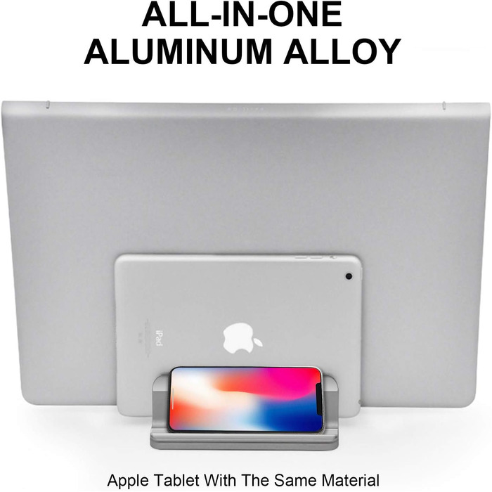 Металевий підставка для ноутбука Vertikaler, 4 слоти, вертикальний MacBook/HP/Chromebook до 44.5 см (17.5 дюймів), сірий