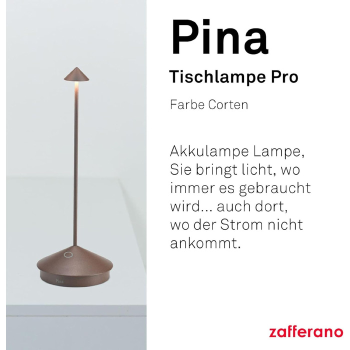 Zafferano Pina - Бездротова LED-лампа для дому та саду з торшетом Corten, сенсорне керування, димер, 2200-3000K, 29 см