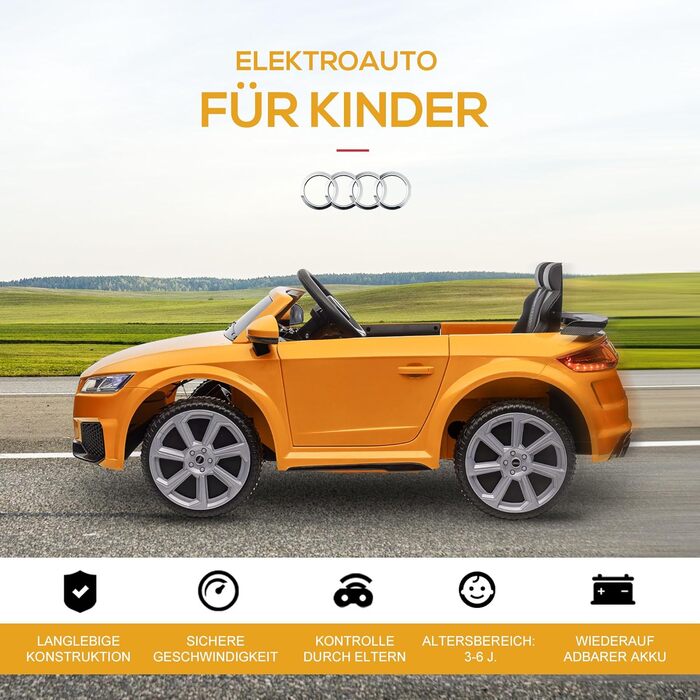 Дитячий електромобіль HOMCOM 12V з пультом, музикою, LED, USB/MP3, для дітей 3-5 років, жовтий