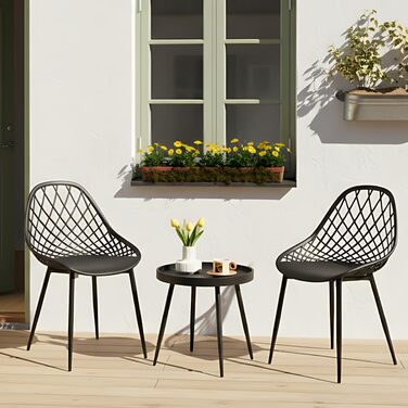 Набір меблів для балкона на 2 особи: стіл та 2 стільці, чорний колір. Регульовані ніжки, підходить для балкона, тераси та саду