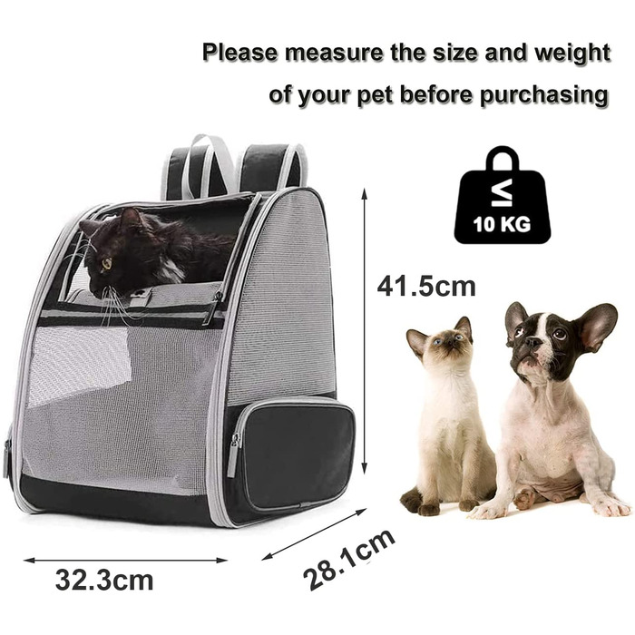 Рюкзак для кішок, рюкзаки для домашніх тварин Сумка для перенесення домашніх тварин для собак і кішок вагою 2-10 кг м'яка, складна сіра