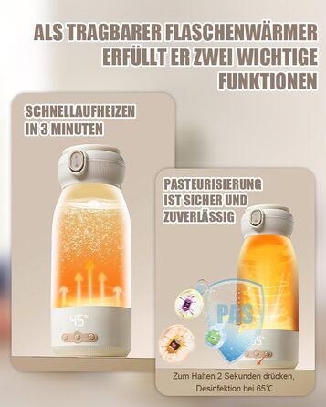 Портативний підігрівач для пляшечок Baby, 500 мл, для материнського молока та води, підігріває, підтримує тепло та стерилізує, швидкий нагрів за 3 хвилини, акумулятор 10400 mAh для тривалої роботи