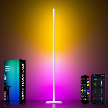 LED торшер для вітальні білий з пультом ДУ, RGB лампа 140 см, 16 млн кольорів, синхронізація з музикою, кутова, з таймером