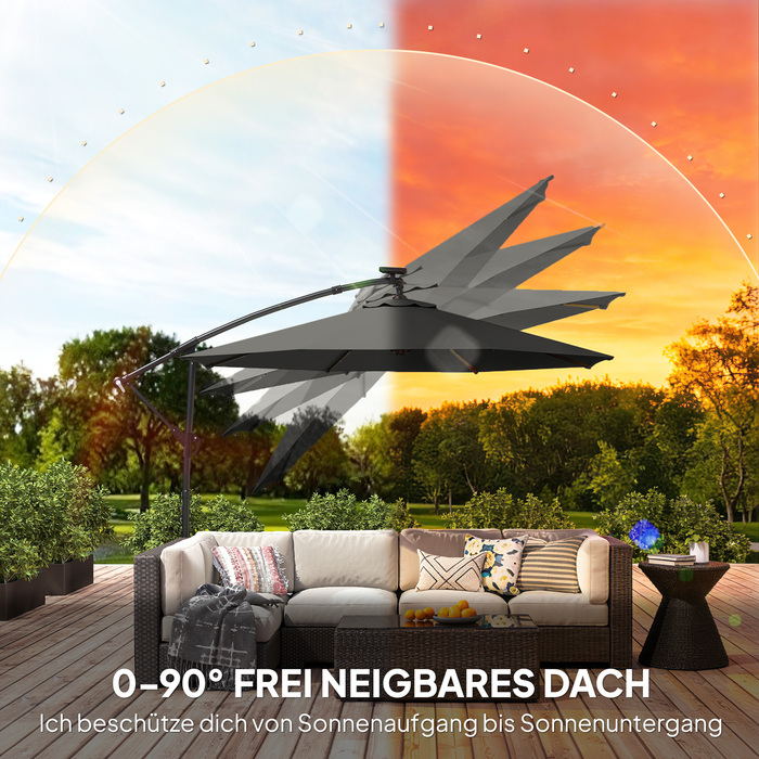 Сонячний парасоль-лампочка Ø приблизно 300 см, поворотний, з ручним механізмом, стійка, захисний чохол, темно-сірий