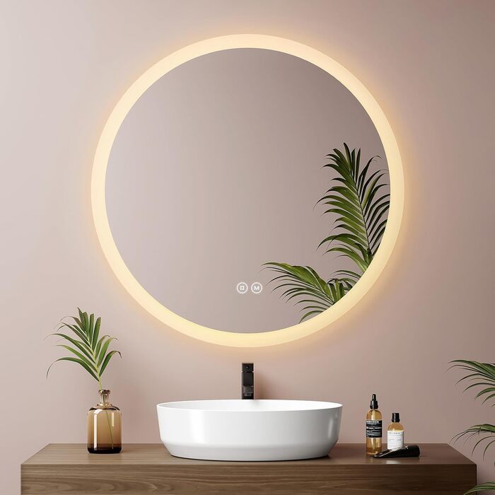 Дзеркало для ванної кімнати EMKE з підсвічуванням 80x60 см, сенсорне керування, антизапар, 3 кольори світла, регулювання яскравості, функція пам'яті, енергозбереження