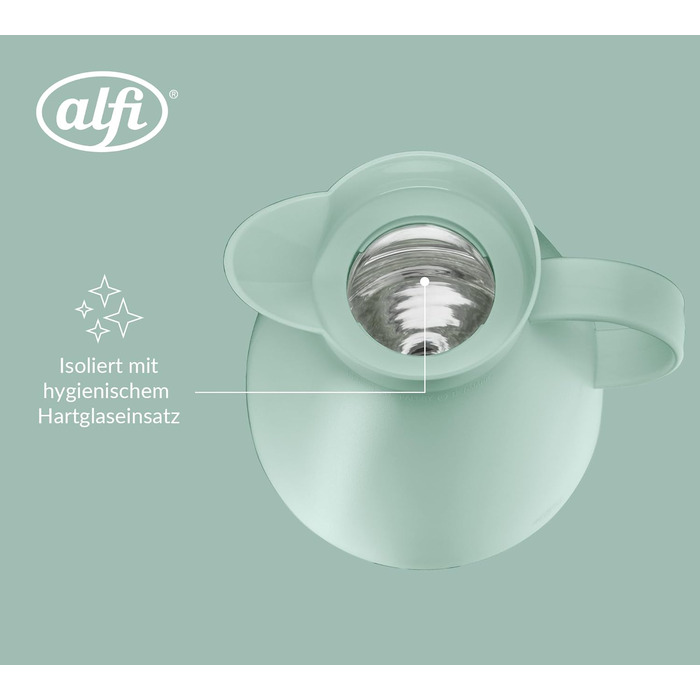 Термос Alfi DAN 1.0 л, пудрово-рожевий, з термоізоляційним корпусом з пластику та скляною вставкою, з кришкою-поворотом, дизайнерська модель, ідеальний для кави та чаю, BPA-free (без фільтра для чаю), колір Silt Green