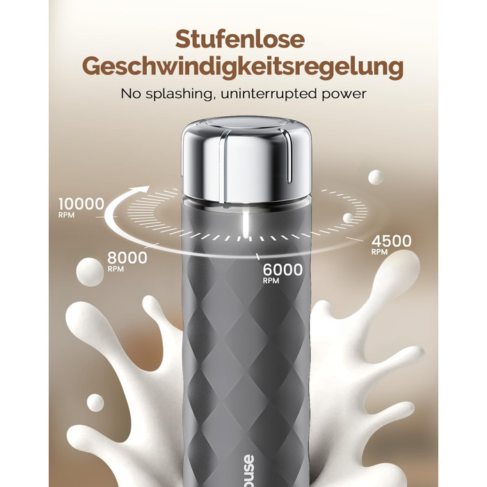 Електричний пінний балон Maestri House LunaFro 2.0 (сірий): бездротовий міксер з регулюванням швидкості та нержавіючою сталею