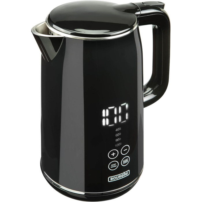 Цифровий чайник чорний - Чайник з налаштуванням температури - Ємність 1,7 літра на 8 чашок чаю - Електричний чайник - Функція збереження тепла
