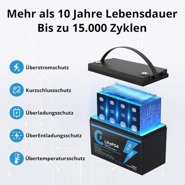 Літієва батарея Lifepo4 100Ah 12V глибокого циклу 12,8 В акумуляторна із захистом BMS, 15000 циклів, заміна свинцево-кислотного акумулятора