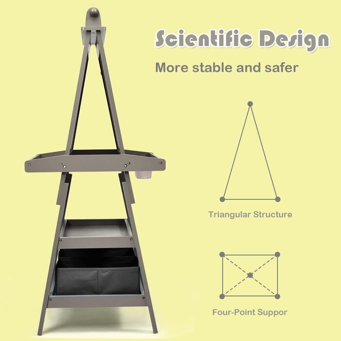 Дитяча мольберт LIFEZEAL 3 в 1: дошка для малювання, whiteboard, крейдяна дошка та рулон паперу, з 2 поличками та ящиками для зберігання, сірий