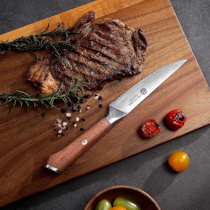 Набір кухонних ножів YOTSUBA Profi з дерев'яним блоком та точилкою, ножиці, набір кухонних ножів з нержавіючої сталі, набір кухонних ножів для кухні (ніж для стейка - 6 шт)