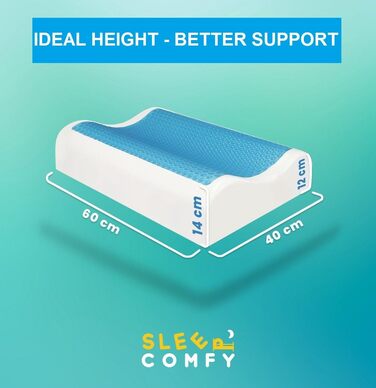 Подушка для сну Comfy Premium Gel Memory Foam: подушка для тих, хто спить на боці, з гелевим охолодженням, 60x40x14/12 см