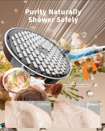 Фільтр для душу Cobbe зі шлангом, ручна лійка з 3 вугільними фільтрами, душова лійка з 6 режимами, високонапірний економічний душ з фільтром від накипу для жорсткої води, видаляє 99% хлору (чорний)