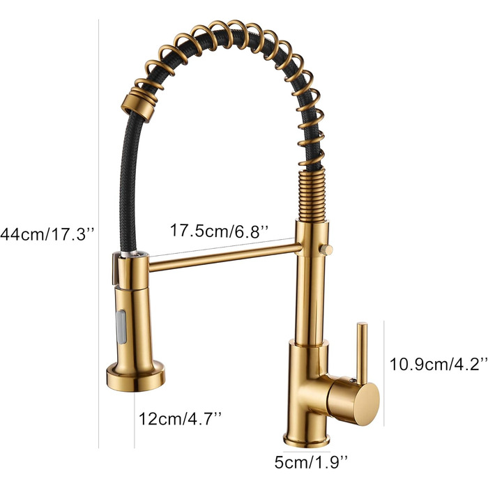 Змішувач для кухні з висувним розпилювачем, поворот на 360, гарячий/холодний, чорний/матовий золото