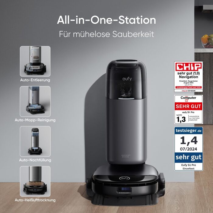 Робот-пилосос eufy L60 з базою самостійного очищення, потужність 5000Pa, захист від намотування волосся, 60 днів без випорожнення, iPath лазерна навігація (відновлений) (S1 Pro)