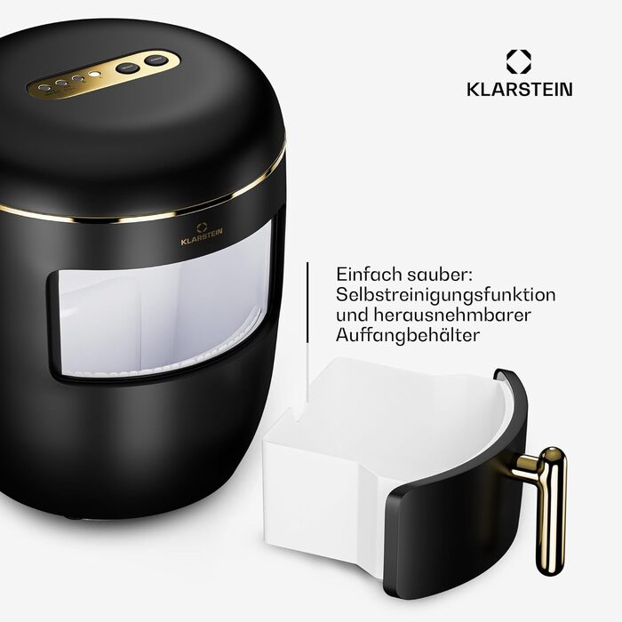Машина для льоду Klarstein для дому, кемпінгу та ресторану: швидка міні-машина для льоду, професійна, самоочисна, 2.3л контейнер, 15 кг/24 год, чорна