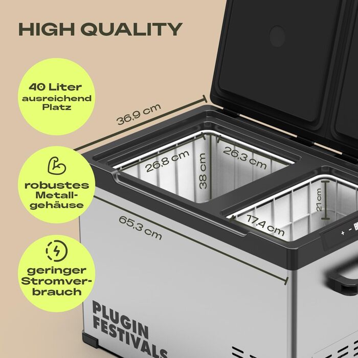 Електричний автомобільний та кемпінговий холодильник DUAL Ice Cube 38л з компресором, двокамерний, -20°C, з керуванням через додаток