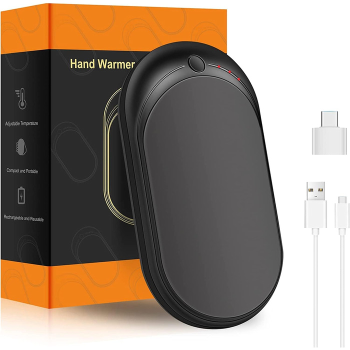 Електричний грієчка USB, Powerbank 5200mAh, портативний кишеньковий грієчка, багаторазовий, для жінок та чоловіків, Raynaud, Outdoor, кемпінг, полювання, катання на лижах, чорний та білий (чорний та сірий)