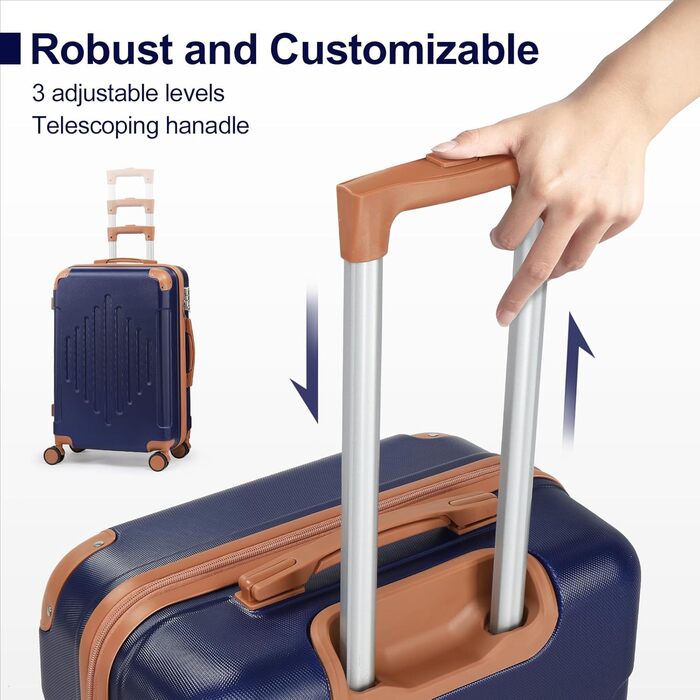 Набір валіз LEADZM 3 шт. з захистом кутів, жорсткий корпус ABS, телескопічна ручка, ручна поклажа (темно-синій/коричневий)
