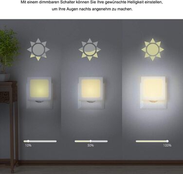 Нічник у розетку з датчиком сутінків, 【2 шт】 Регульована яскравість для дитячої кімнати, спальні, кухні, коридору, сходи, гаража, 2700K тепле біле світло