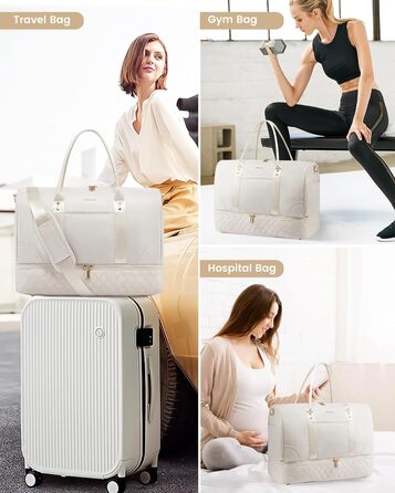 Сумка-мішок LOVEVOOK для жінок, 40л, 2 шт. (бежевий & хакі), з відділенням для взуття та мокрих речей, для подорожей, спортзалу, Gym, Yoga, ручна поклажа