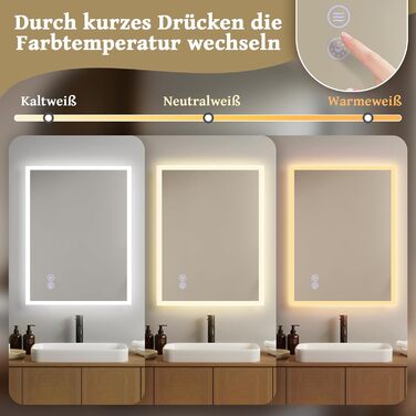 Дзеркало для ванної кімнати Mursche з підсвічуванням, кругле LED дзеркало для ванни, IP44, 60 см, з сенсорною панеллю