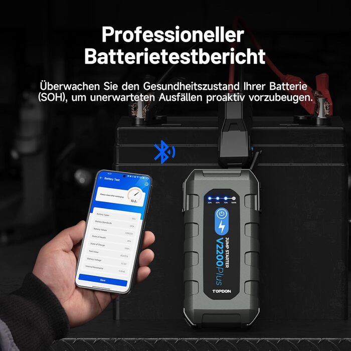 TOPDON JS3000 Powerbank для запуску двигуна, 12V, 24000mAh, 2200A, для бензинових (9.0L) та дизельних (7.0L) двигунів, з EVA-чохлом