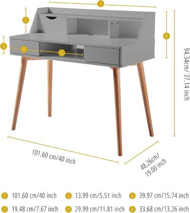 Дитячий письмовий стіл Teamson Home Creativo з МДФ, з полицями та шухлядами, білий/натуральний, VNF-00045 (Світло-сірий)