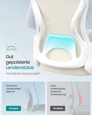 Офісний стілець SONGMICS ергономічний з підтримкою спини, обертовий, сітчастий, з підлокітниками, бежево-білий