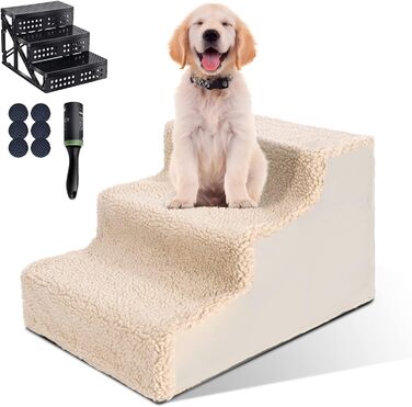 Диван для сходів для собак ZNM, пандус для собак, 3 сходинки, пластикові сходи для собак зі знімним тканинним чохлом, сходи для котів - 1 рулон клейкої стрічки, 6 нековзних килимків
