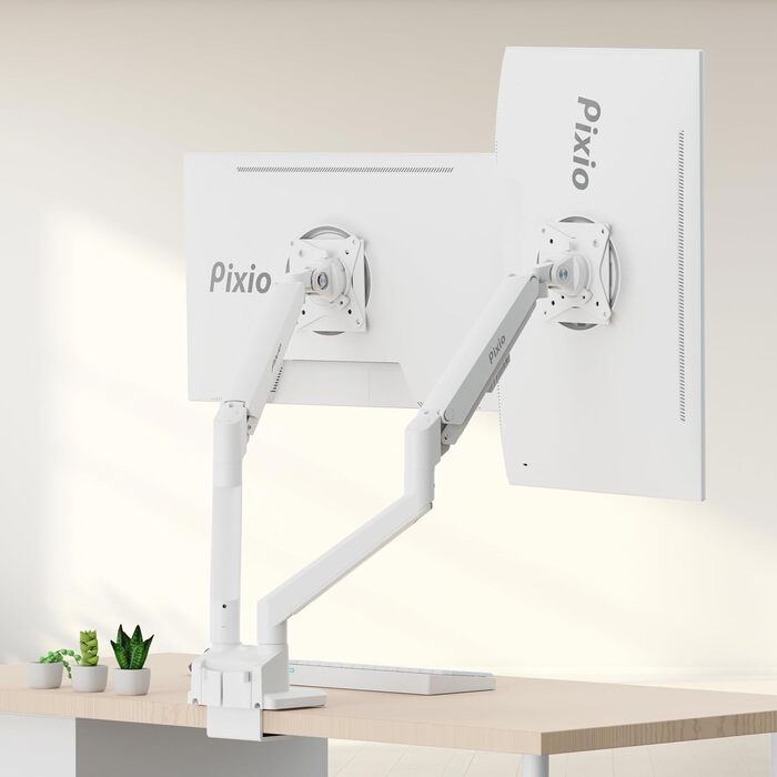 Кріплення для двох моніторів Pixio PS1D Wave White - настільний тримач, VESA, керування кабелями