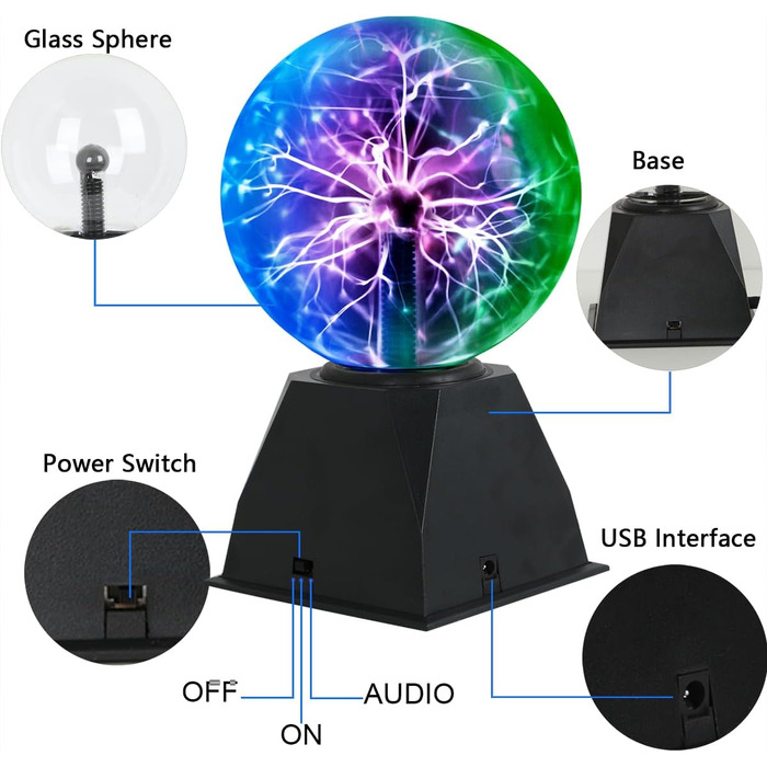 Плазмова куля 15 см Чарівна куля Магічна сфера Світиться Сенсорна та звукова плазмова куля Електростатична куля-блискавка Триколірна куля Освітня іграшка Фізика