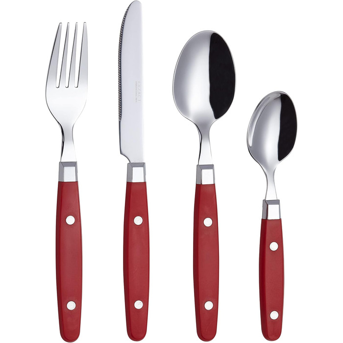 EXZACT Набір столових приборів 24 шт. з нержавіючої сталі з ручками з фіксацією - Ретро стиль. В комплекті: 6 виделок, 6 ножів, 6 ложок, 6 чайних ложок - Червоний