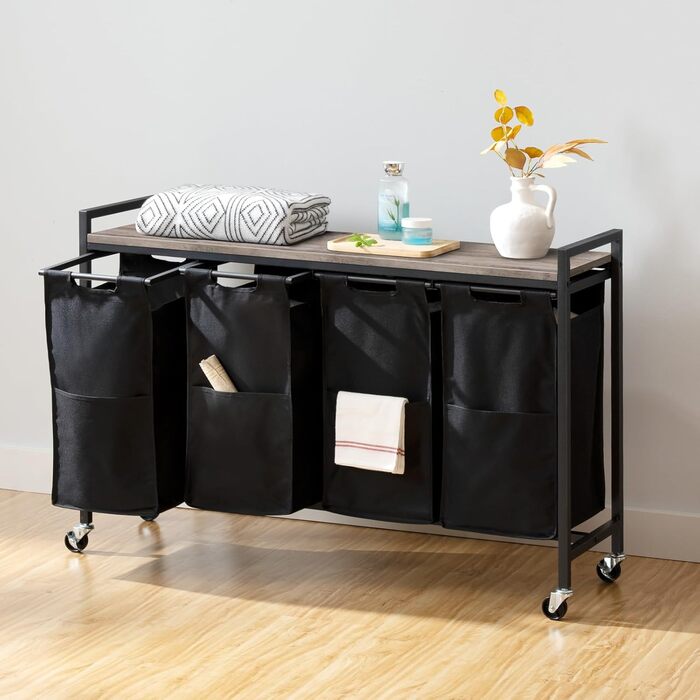 Кошик для білизни HOOBRO з 3 відділеннями, 119 л, з ручками та колесами, білий