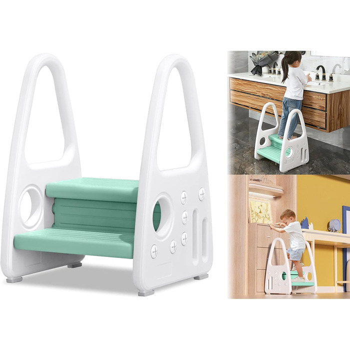 Дитячий трибунчик-сходинка LARS360 для дітей 2-5 років (зелений/сірий), 45 x 39,5 x 61 см