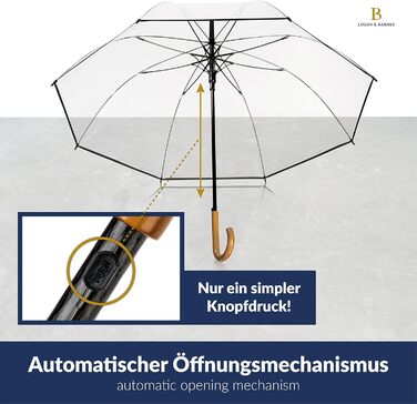Прозора парасолька LOGAN & BARNES весільна ручка зі справжнього дерева Ø120см - модель CARDIFF (XL, прозора)
