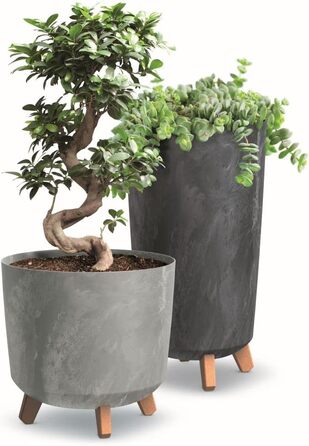 Плантатор BirnePower Gracia Slim 44,5 см – Сучасний горщик з ніжками, бетонна текстура, стійкий до УФ та погодних умов, елегантний кашпо для балкона, саду, інтер'єру – Антрацит, висота 44,5 см