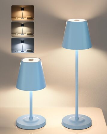 LED настільна лампа GOODEA бездротова з регулюванням висоти, 5500mAh, 3 кольори, диммування, вологостійка, з сенсорним керуванням, алюміній, 2 шт. для дому та саду