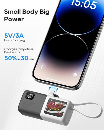 Швидка зарядка 15 Вт, LED-дисплей, сумісний з iPhone/Android (білий), 5000mAh, KUULAA