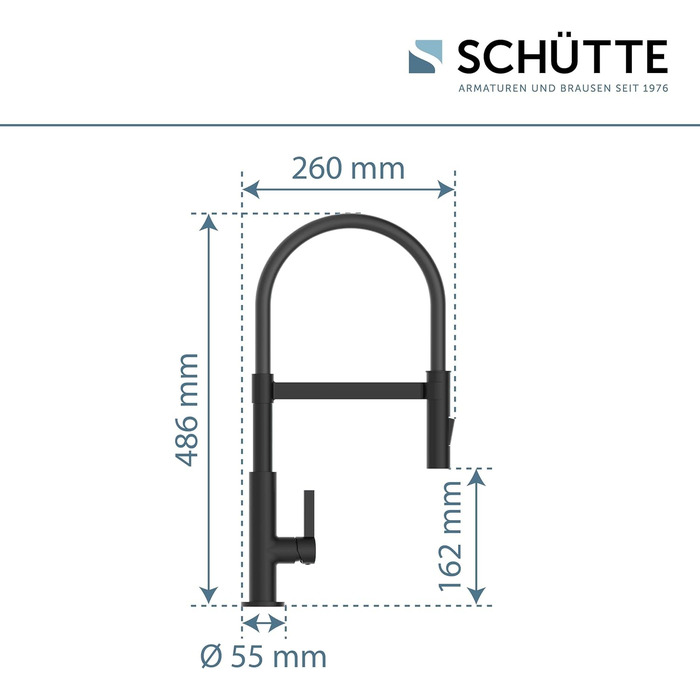 Змішувач для кухні SCHTTE 79146 MIAMI, одноважільний змішувач з висувним розпилювачем, чорний матовий