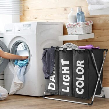 Сортувальник для білизни Oxford Trio з 3 відділеннями (102L) - Чорний