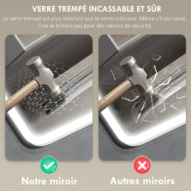 Дзеркало для ванної кімнати LED Bluetooth 70 x 90 см Сенсорне керування Регульоване освітлення 3 кольори Антивсмогування Пам'ять Срібляний