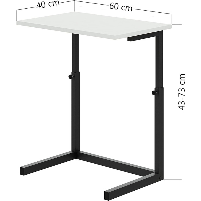 Столик для ноутбука, Столик-зошит для дивана, Журнальний столик, Журнальний столик регулюється по висоті, Металевий каркас, 60x40x43-73см (ШxГxВ), Сертифікат E1 (Білий)