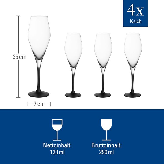 Набір келихів для шампанського Villeroy & Boch Manufacture Rock, 4 шт., 260 мл, чорний, кришталеве скло